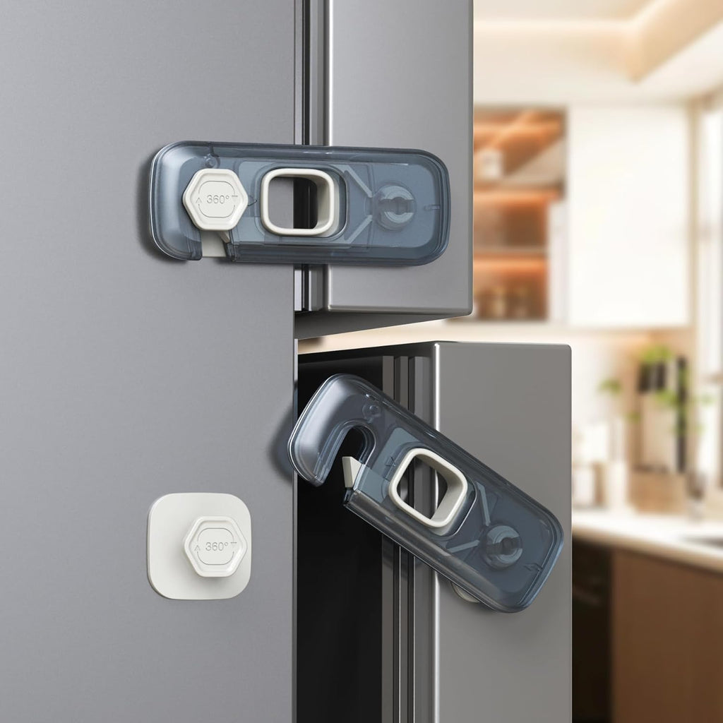 5-Pack Fridge Locks, Child Proof Refrigerator/Freezer Door Lock, Child Safety Cabinet Lock with Adhesive Pads -Freezer Latch to Keep Door Closed for Latches,Drawer,Closets,Oven (Clear-Blue)