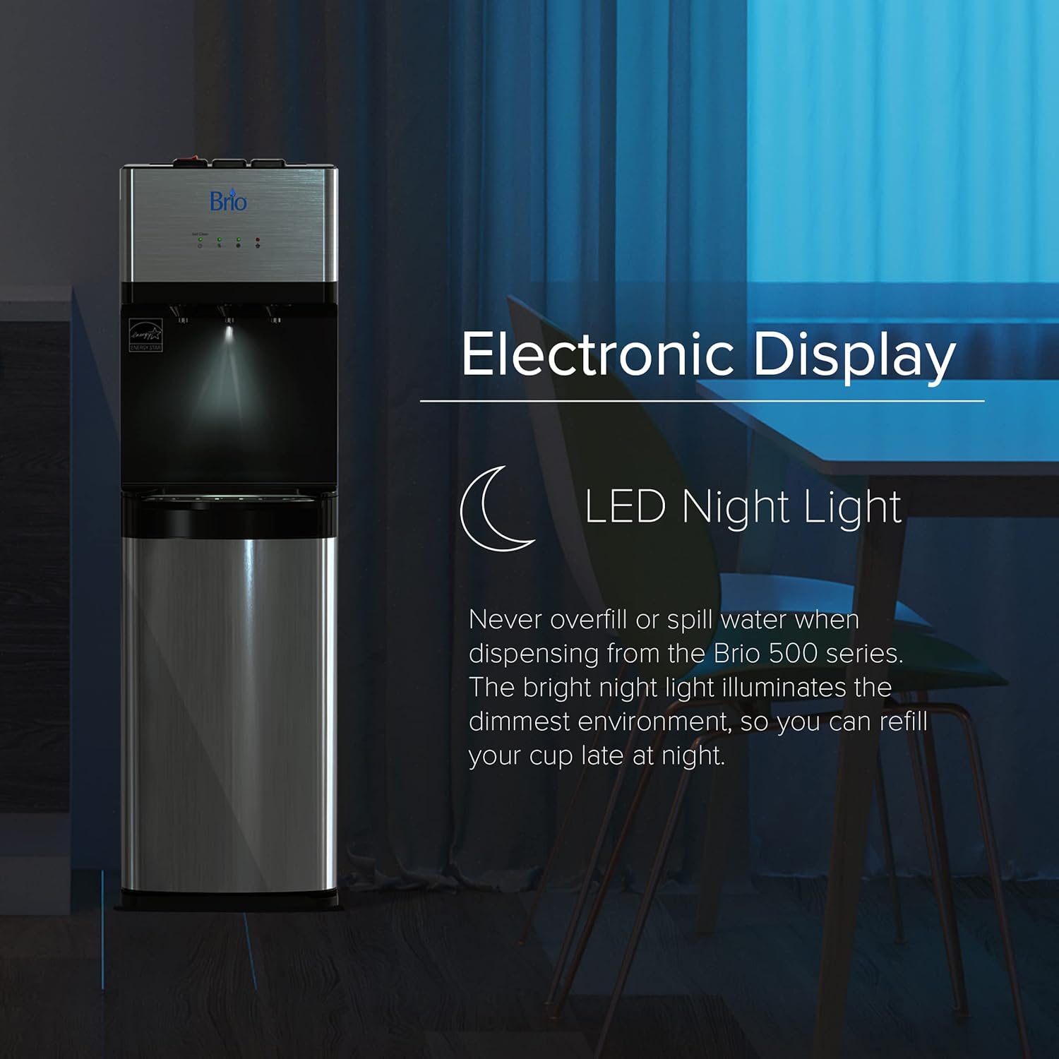 Brio 520 UV Self-Cleaning Bottleless Water Cooler Dispenser, UL Certified | Built-in 2 Stage Filtration (2 Free Replacement Filters Included) Reduces PFAS & Microplastics | 3 Temp (Hot Cold, Room)