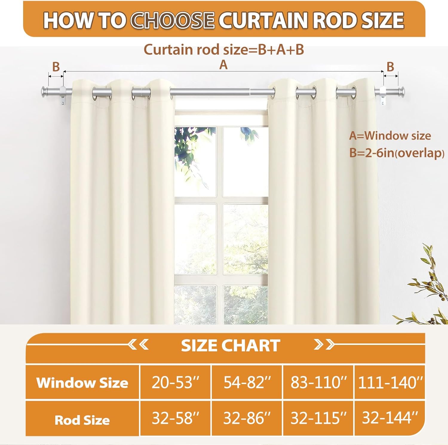 TONIAL Curtain Rod 32 to 58 Inch(2.6-4.8ft), Telescoping Splicing 3/4 Drapery Rods for Windows 20 yo 54 Inches, Decorative Single Rod with Small Cap Finial, Silver