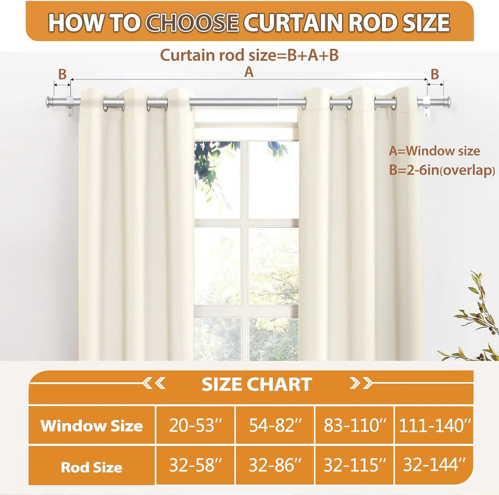 TONIAL Curtain Rod 32 to 115 Inch(2.6-9.6ft), Telescoping Splicing 3/4 Drapery Rods for Windows 83 to 110 Inch(6.9-9.1ft), Decorative Single Rod with Small Cap Finial, Silver