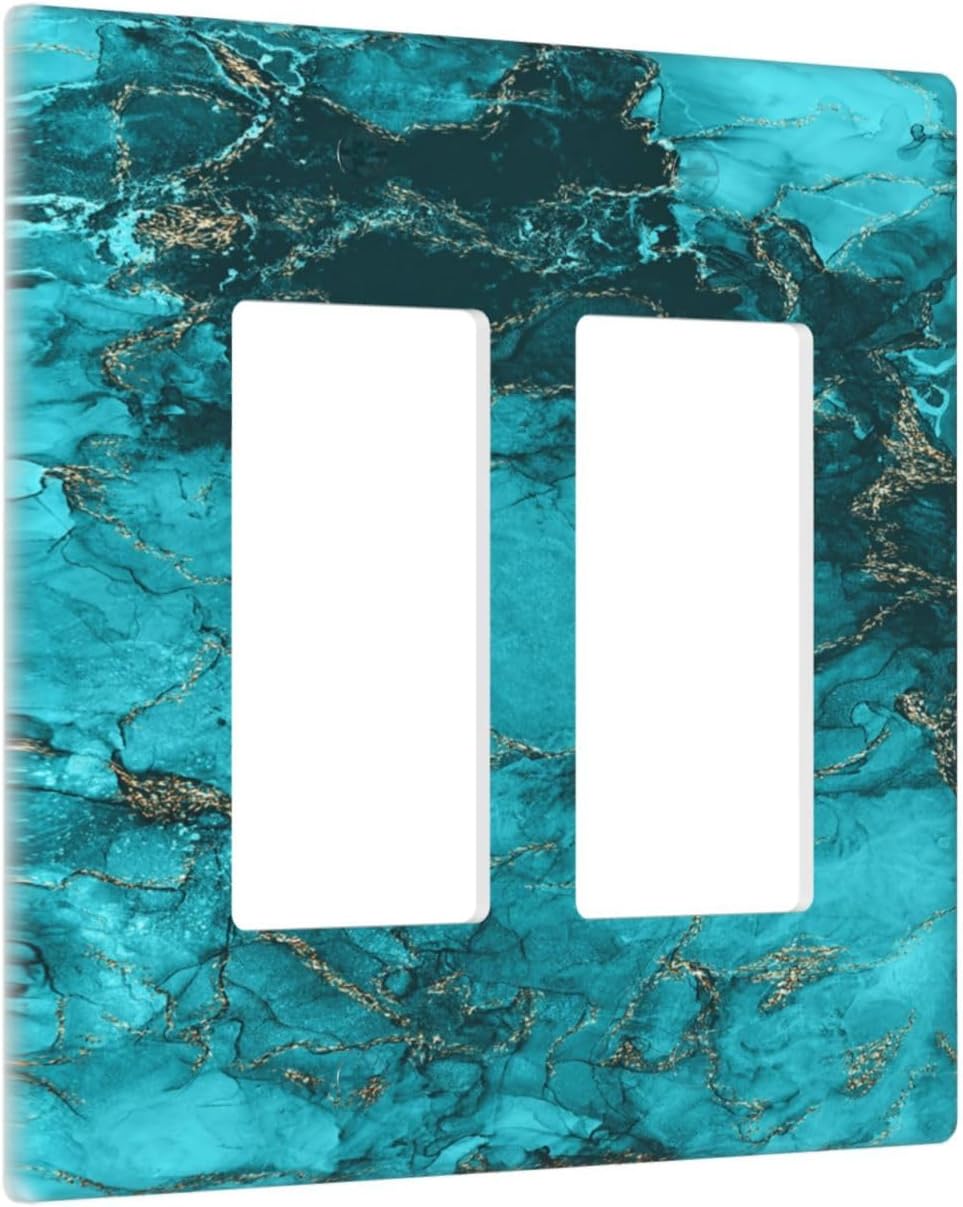 Decorative Outlet Covers Modern Abstract Turquoise Blue Marble 2 Gang Wall Plate Double Rocker Light Switch Cover Double Switch Plate Cover for Bathroom Home Decor（2 Pack）