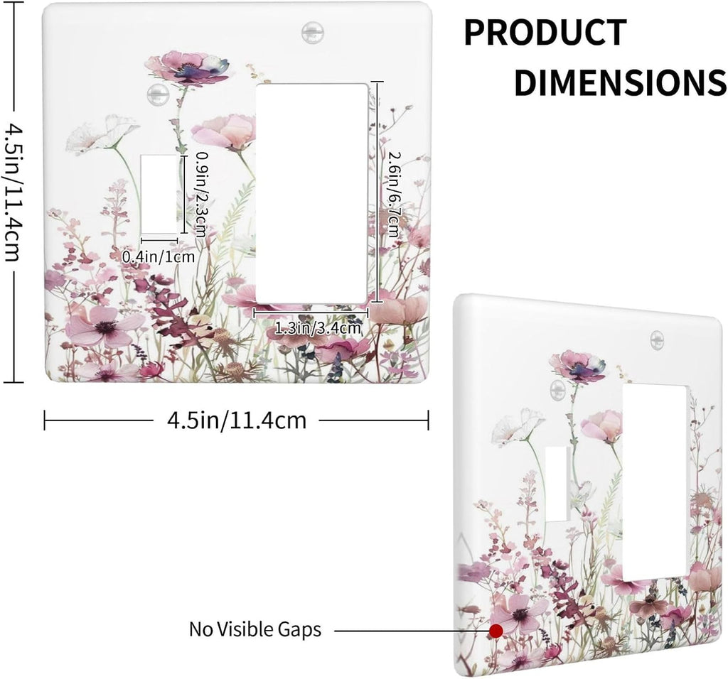 Floral Pink Watercolor Wildflowers Plant Flower Outlet Covers 1 Toggle 1 Rocker Combination Decorative Wall Plate Electrical Switch Plates Light Switch Cover Plate for Bedroom Living Room Decor