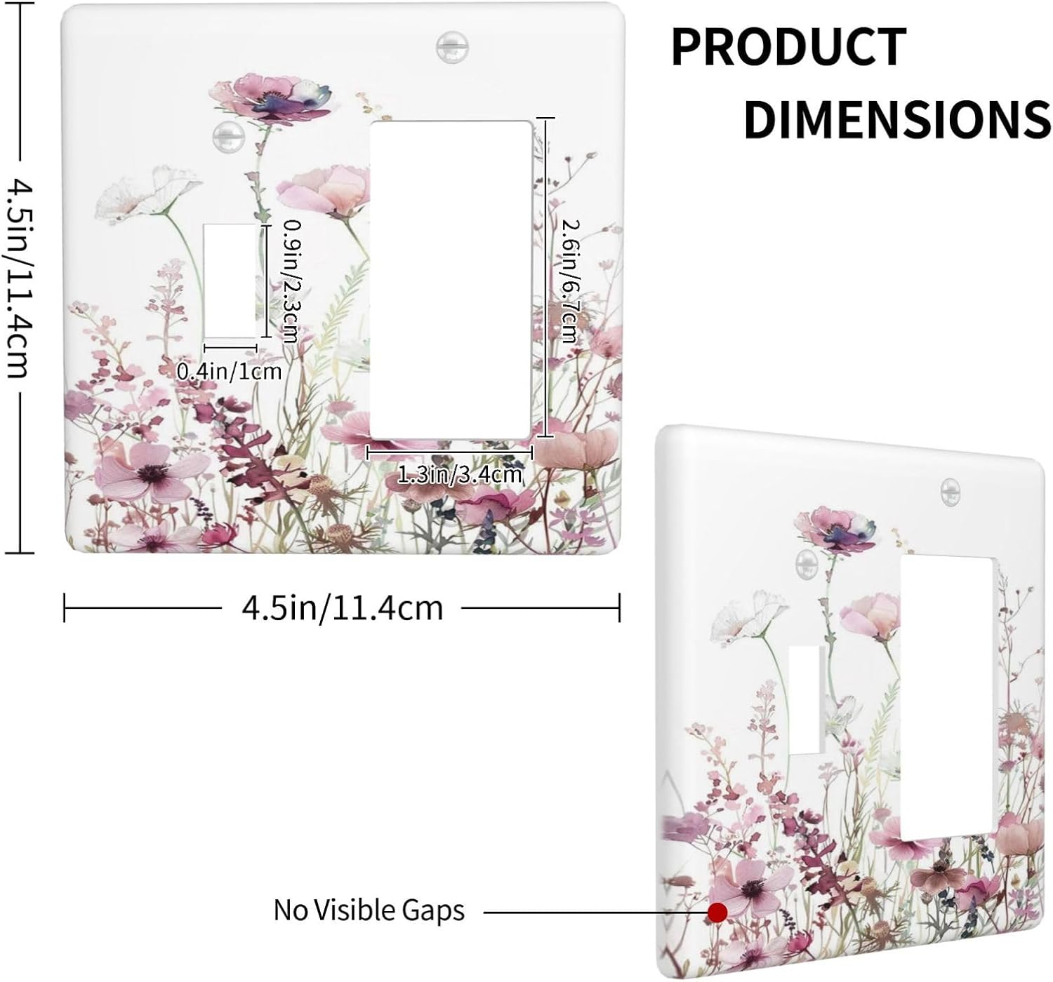 Floral Pink Watercolor Wildflowers Plant Flower Outlet Covers 1 Toggle 1 Rocker Combination Decorative Wall Plate Electrical Switch Plates Light Switch Cover Plate for Bedroom Living Room Decor