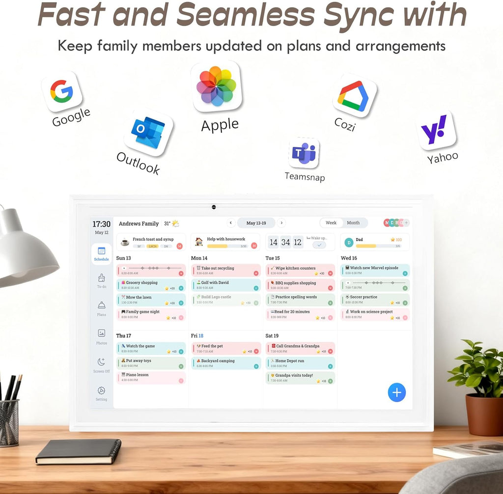 UPGRADED 15.6" Digital Calendar, Smart Touchscreen Chore Chart & Planner with Mobile Interconnection, Multi-functional Electronic Calendar for Schedule, Meal Planner, Chore Chart, Photo Display