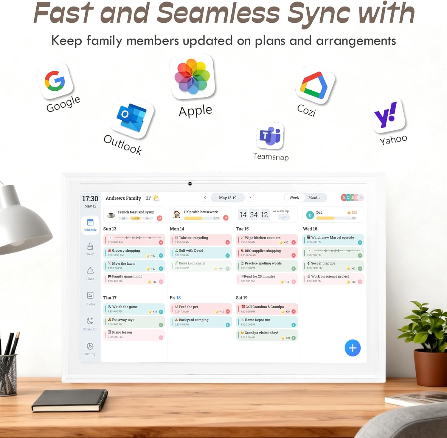 UPGRADED 15.6" Digital Calendar, Smart Touchscreen Chore Chart & Planner with Mobile Interconnection, Multi-functional Electronic Calendar for Schedule, Meal Planner, Chore Chart, Photo Display