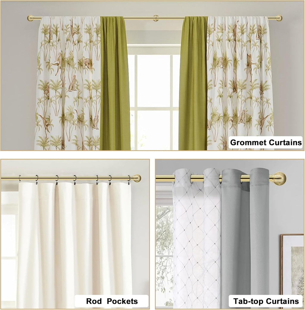 Brushed Gold Curtain Rods 18 to 45 in,Wraparound Curtain Rods,Adjustable Length,1 in Diameter Pipe,Wall or Ceiling Mounted,for Bedroom and Living Room (Brushed Gold 18” to 45”)