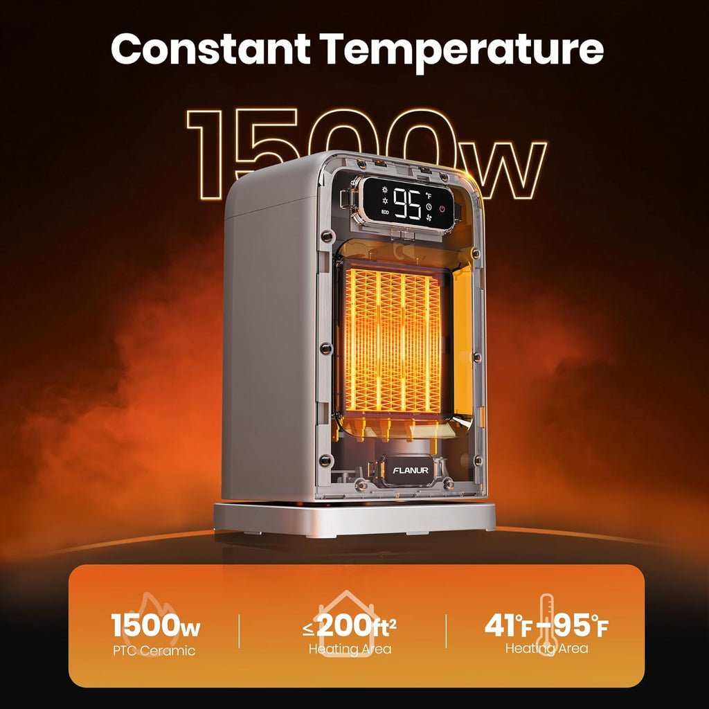 Space Heaters for Indoor Use, 1500W Small Desk Heater 2 in 1 with Remote, Thermostat, LED Display, Overheat & Tip Over Protection, 12H Timer, 70° Oscillating Heater for Office, Grey