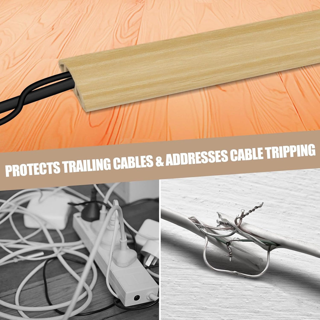 Floor Cord Cover Self Adhesive Cord Hider,20FT Cable Management, Extension Strip Protector for Wires, Prevent Cable Trips for Offices, Gyms, Exhibitions Cavity:0.39"(W) x 0.27"(H) WoodLightyellow
