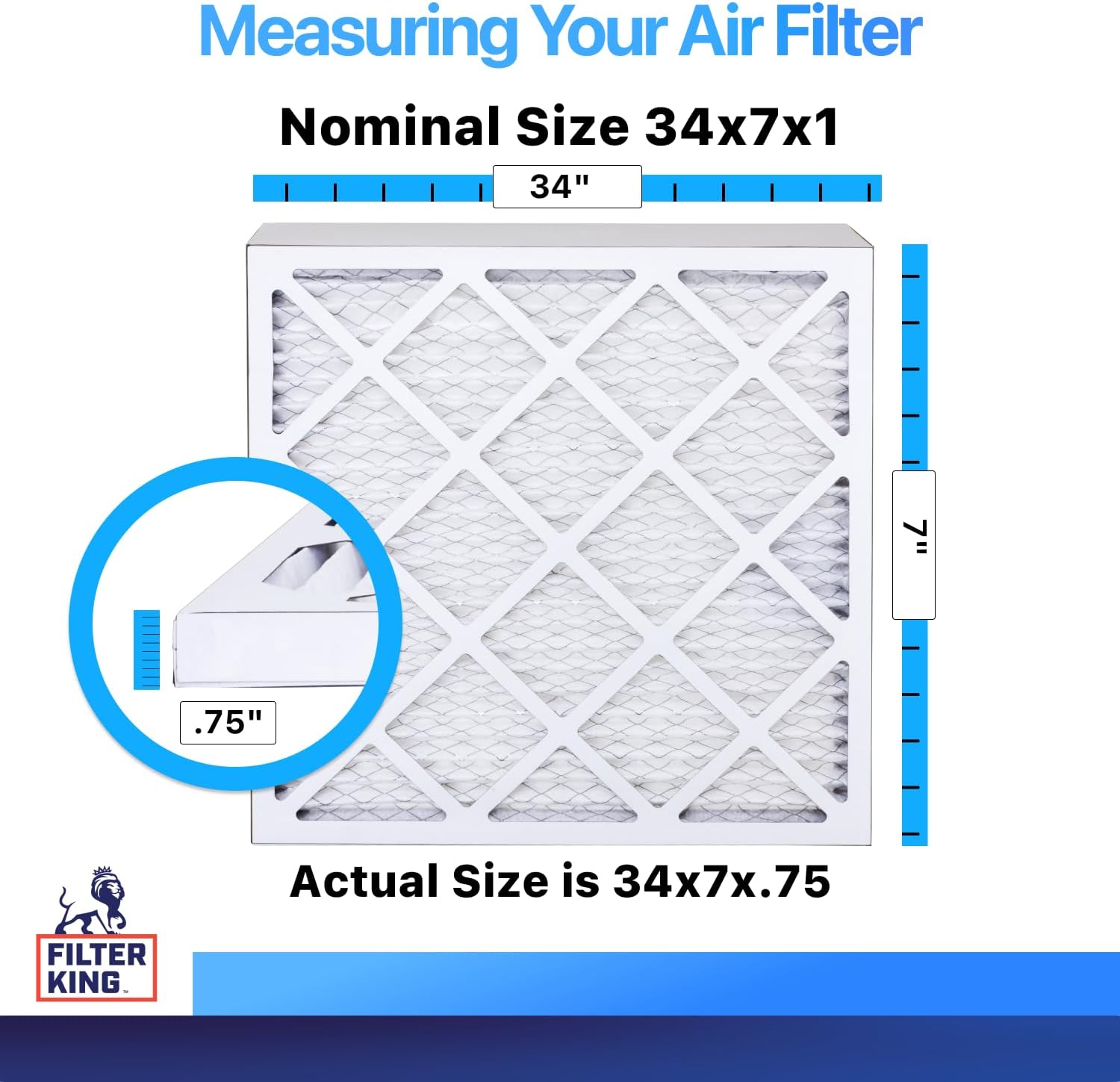 Filter King 34x7x1 Air Filter | 4-PACK | MERV 8 HVAC Pleated A/C Furnace Filters | MADE IN USA | Actual Size: 34 x 7 x .75"