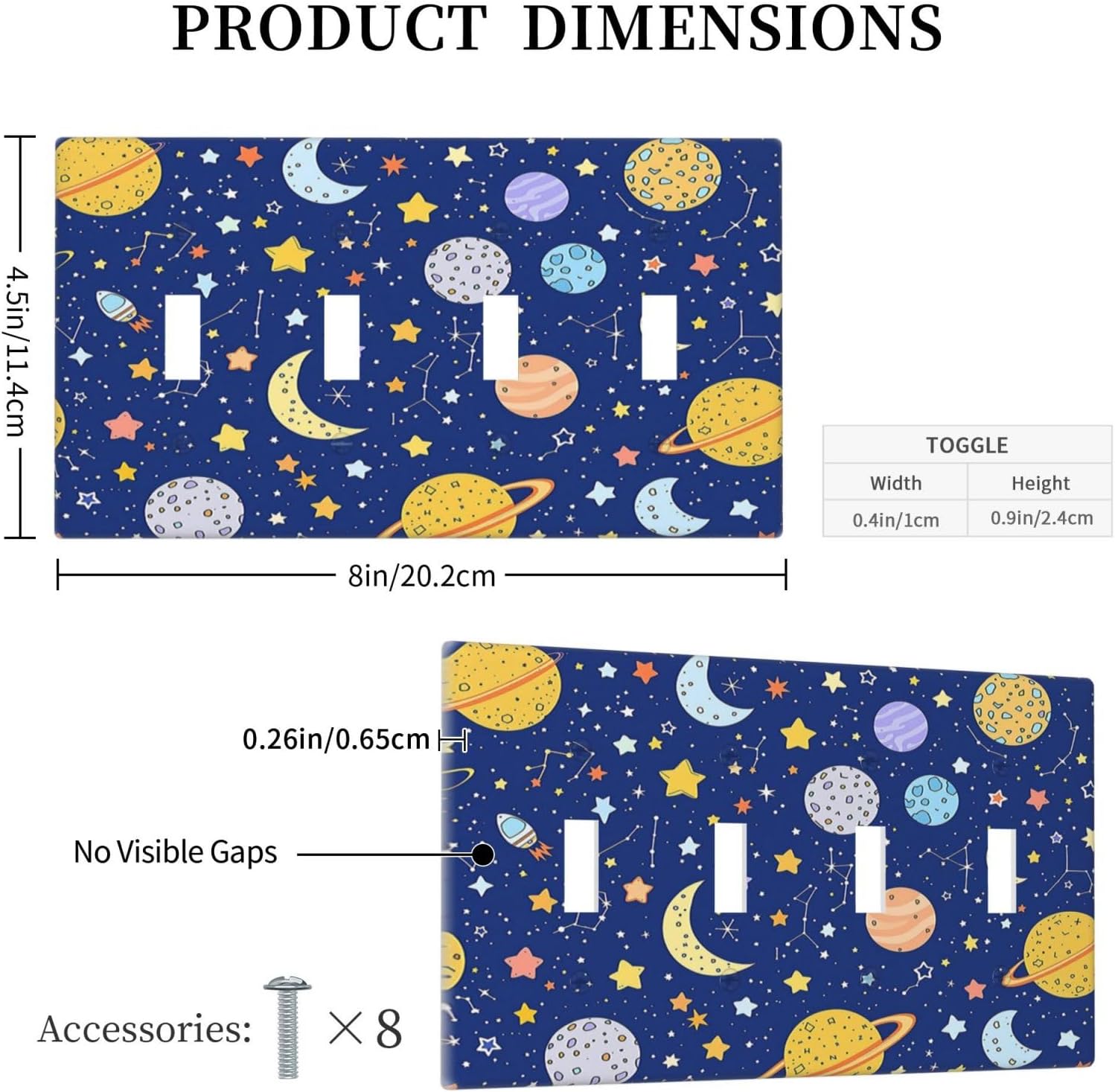 Stars Starry Night Sun Moon Planet Constellations Light Switch Covers Quad Toggle 4 Gang Wall Plate Decorative Switch Plates Electrical Faceplate for Bedroom Bathroom Decor