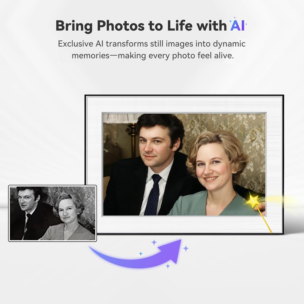 Digital Picture Frame - 10.1" HD Display AI Magic Frame, Touch Screen Digital Photo Frame with Easy Setup, Unlimited Cloud Storage, Gifts for Parents and Grandparents