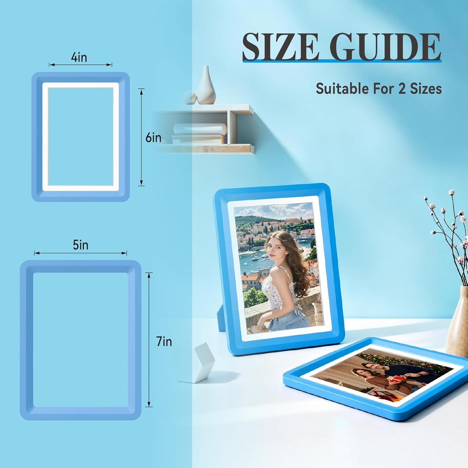 5x7 Picture Frame with Acrylic Front, ABS Frame for 5x7 or 4x6 Photos, Shatterproof UV-Resistant Tabletop Photo Frame, Vertical/Horizontal Display for Home Décor, Blue-v1