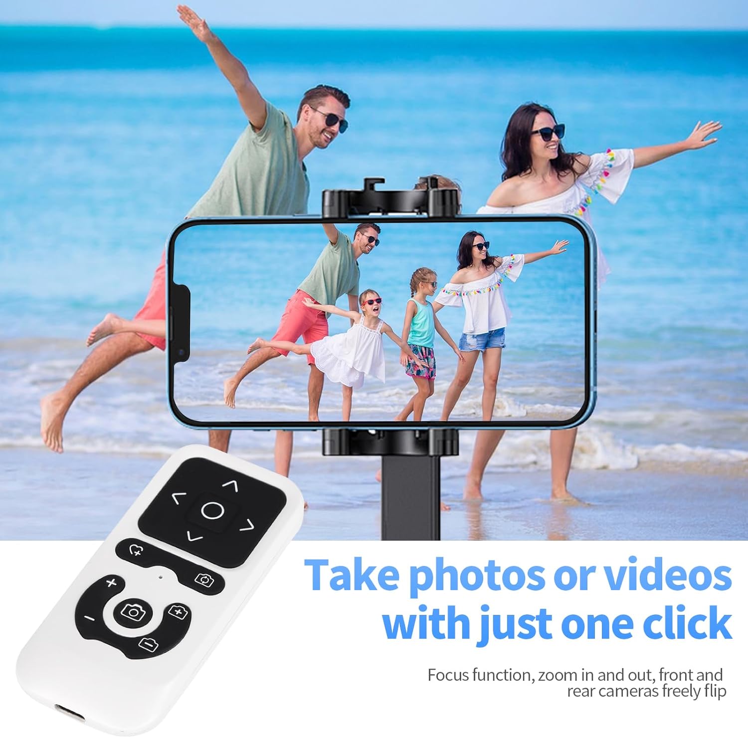 Wireless Camera Remote Control for iPhone, Control Phone Camera Shutter and Zoom, Control Scrolling Remote for Tiktok Videos, Page Turner for Kindle App, for iOS, Android, iPad (White)