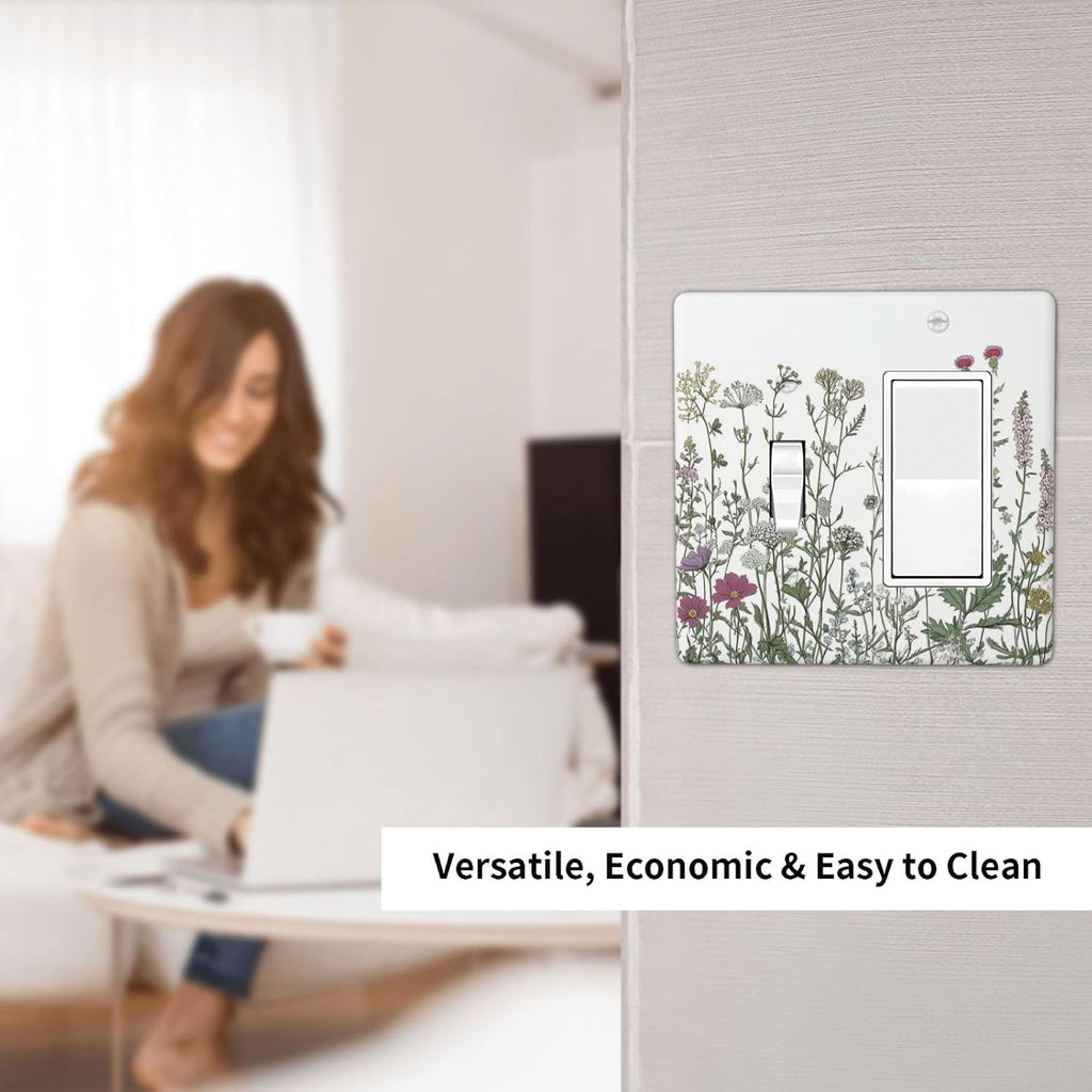Vintage Herbs Wildflowers Plant Floral Outlet Covers 1 Toggle 1 Rocker Combination Decorative Wall Plate Electrical Switch Plates Light Switch Cover Plate For Bed Room Home Decor
