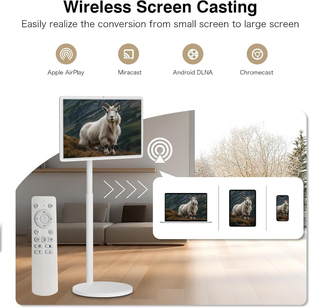 Portable TV on Wheels, Portable TV 4K Touch Screen TV, TV on Wheels 8G+128GB, Portable Smart TV Android 13, Built-in Battery(5-8H), Full Swivel Rotation, Remote Control (32 inches)