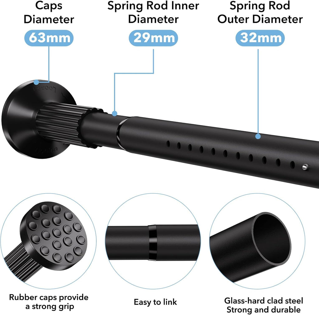 Tension Curtain Rod 51–148 In (4.25–12.33 ft),Extra Long Outdoor Curtain Rod for Window or Bathroom Patio,Easy to Install No Drilling Never Rust,Heavy Duty Adjustable Spring Shower Rod