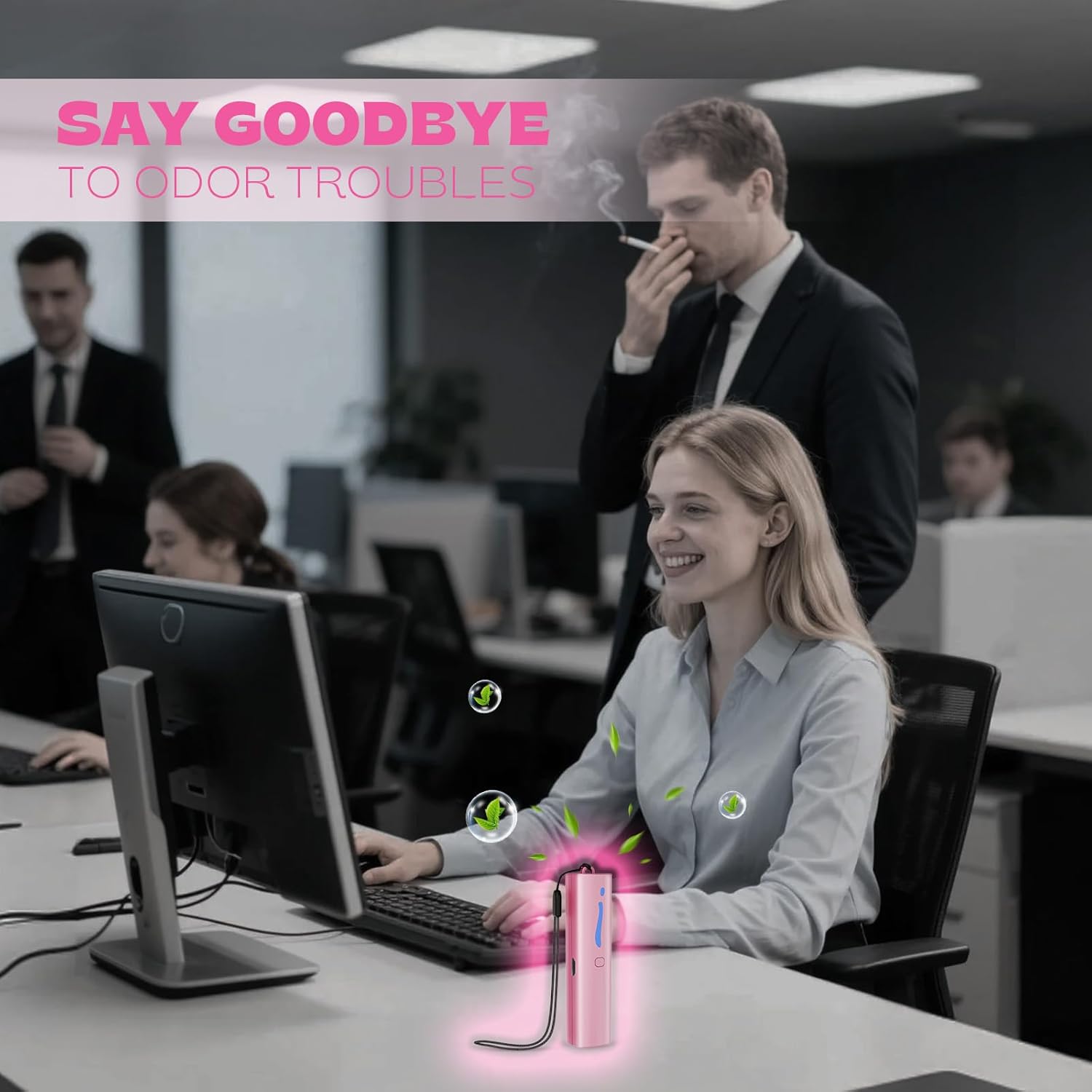 Wearable Mini Air Purifier – F6I Portable Personal Negative Ion Air Ionizer Helps Reduce Pollen, Dust & Odors, USB Rechargeable, Silent, Filter-Free for Home, Office or Travel, Pink