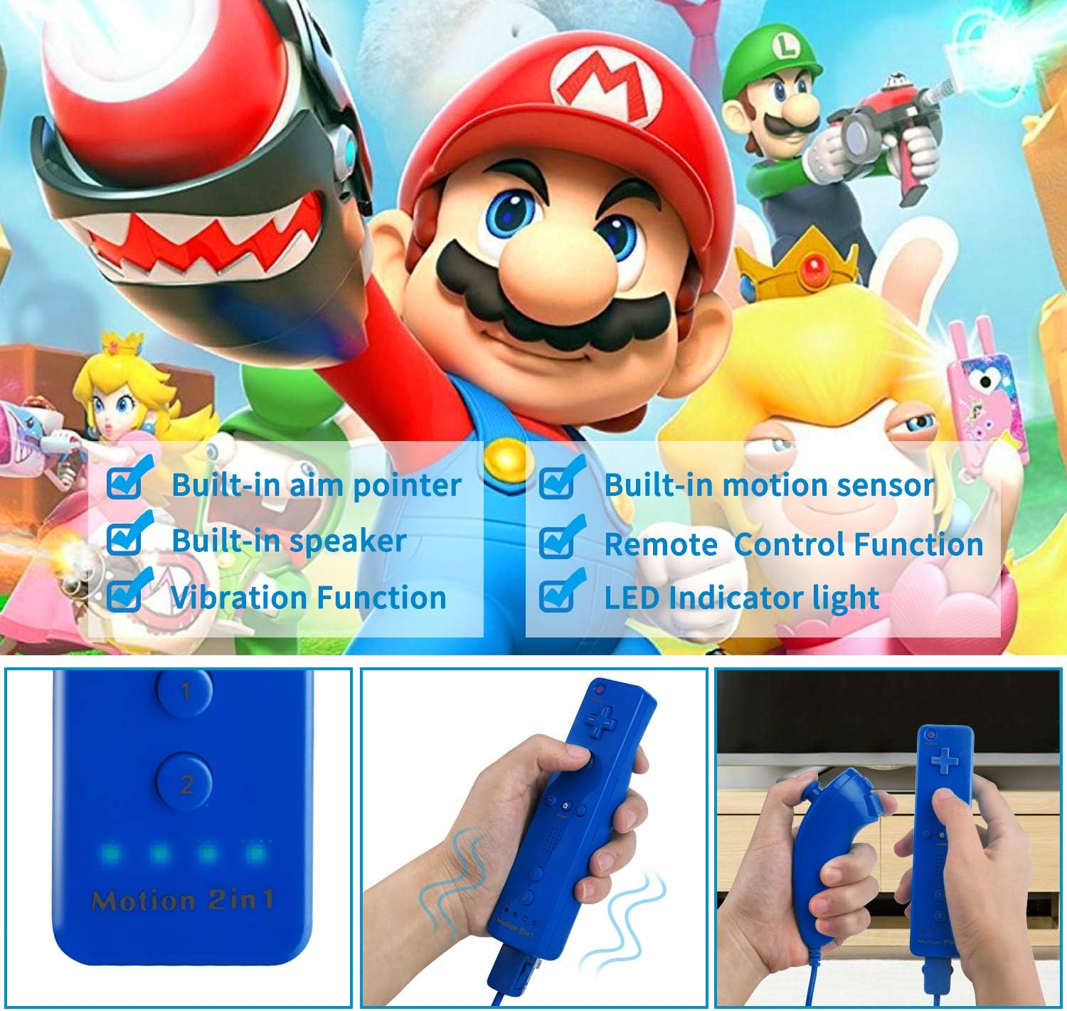 TechKen Motion Plus Wii Controllers 2Packs with Nunchucks, Wii Remote Controllers Compatible for wii and Wii U with Built in Motion Plus