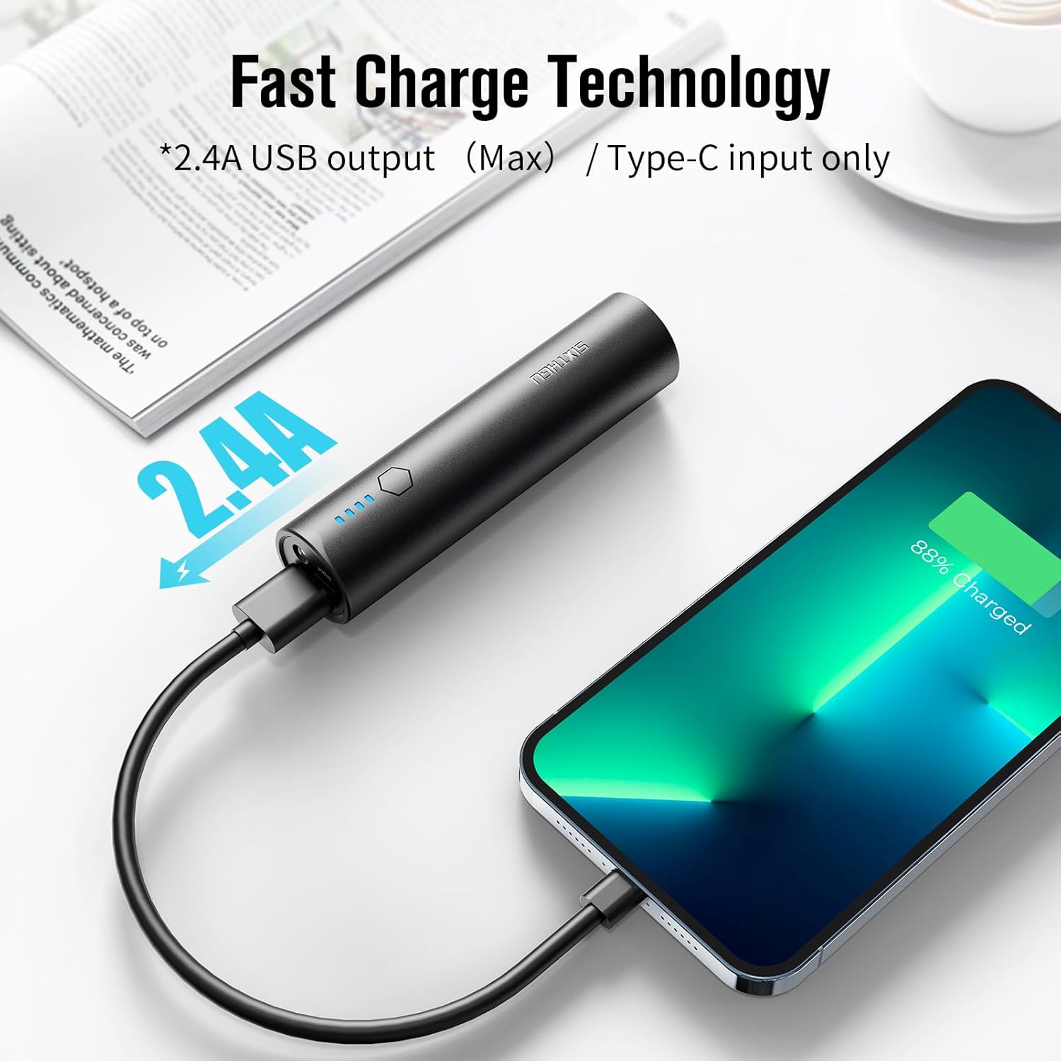 Portable Charger, 5000mAh Mini Power Bank, S03 2-Pack Pocket Size Fast Charging USB-C (in&Out) Compatible with iPhone Series, Android Phone and More,Purple