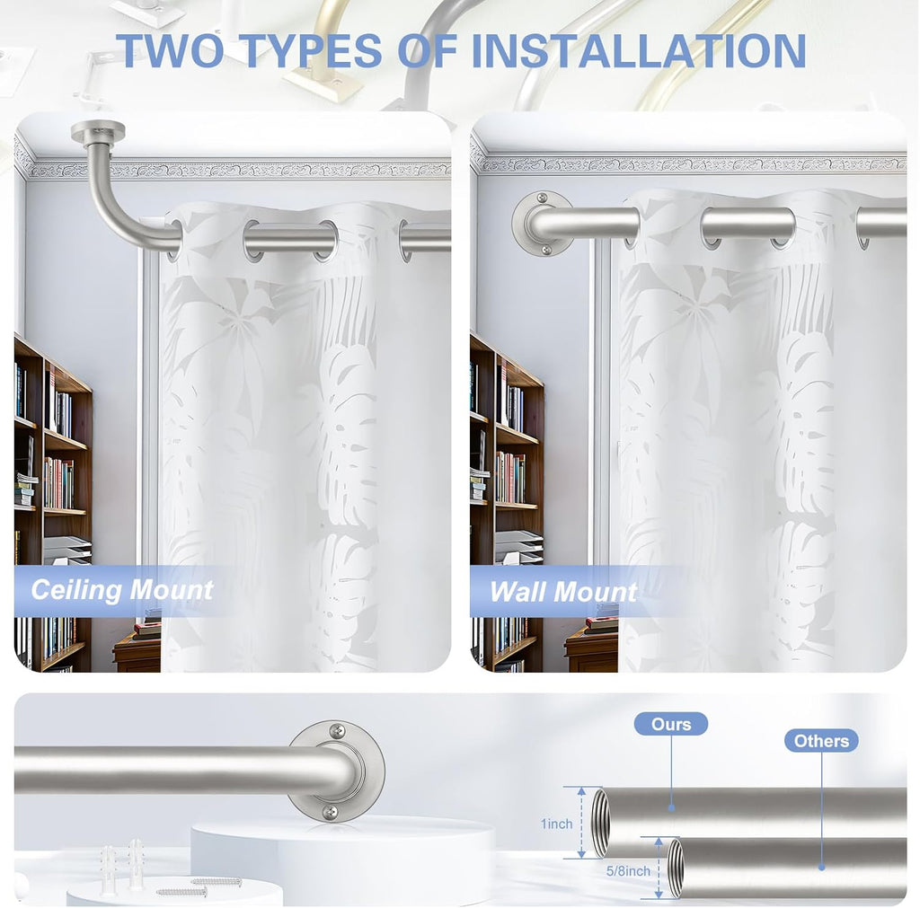 Nickel Wrap Around Curtain Rods 36 to 72 In:Blackout Heavy duty Adjustable Window Curtain Rod for Bedroom,Industrial Darkening Curved French Metal Single Drapery Rods Easy Install,Satin Nickel