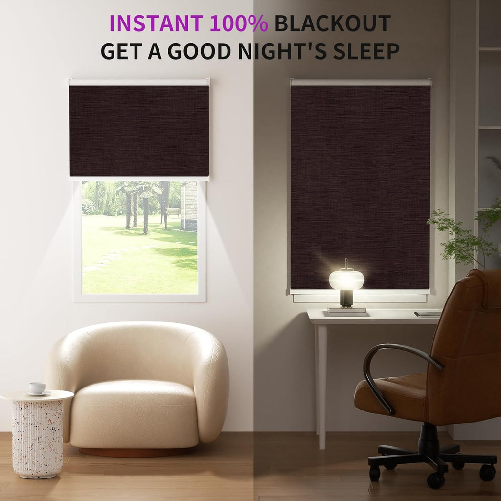 Astomi Motorized Blinds with Remote - Blackout Smart Roller Shades Compatible with Alexa & Goggle Home, Solar Rechargeable, Custom Size 22" - 100" for Indoor Window, Brown