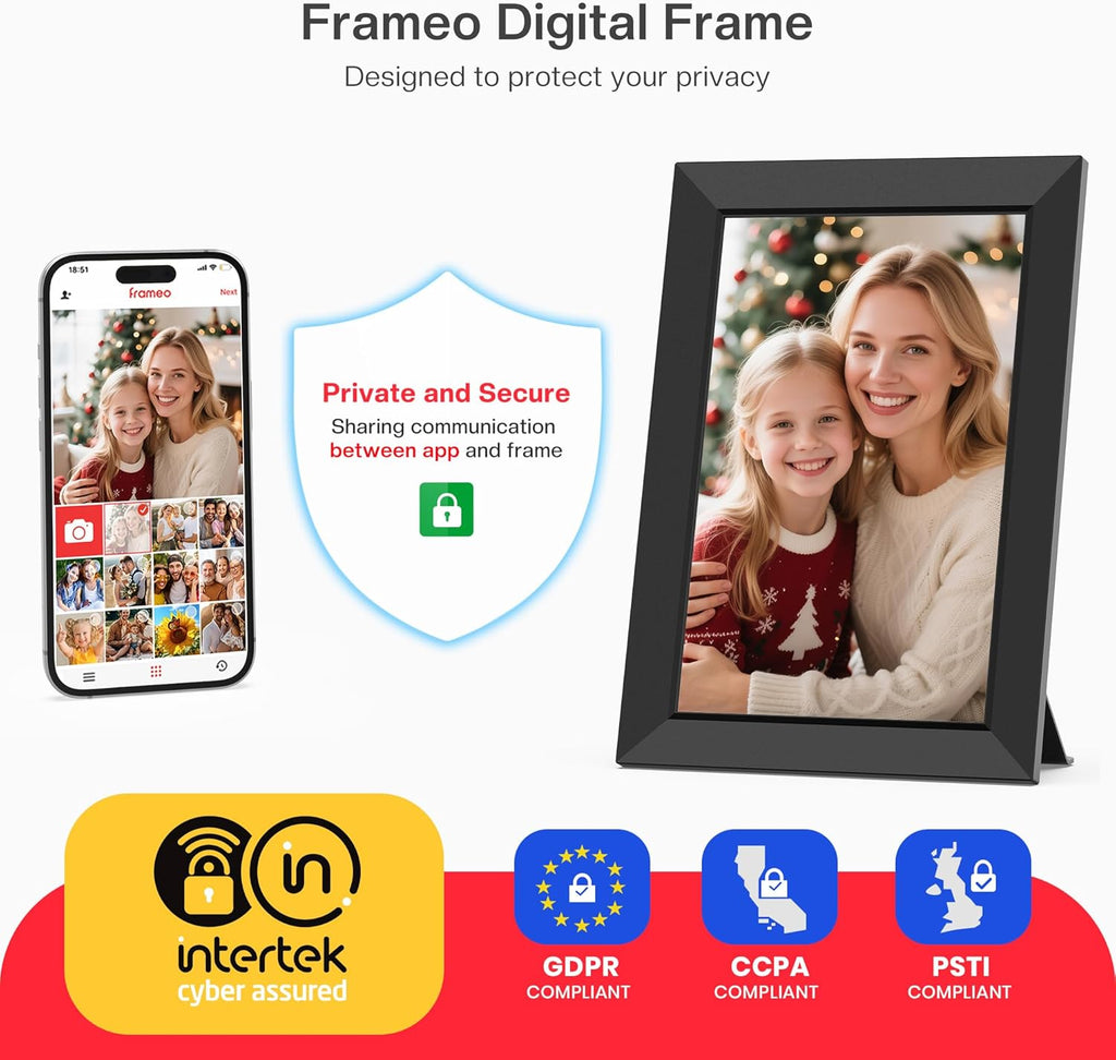 Frameo 10.1 Inch WiFi Digital Picture Frame, Smart Cloud Electronic Photo Frame with HD IPS Touch Screen Slideshow 32GB Memory Auto-Rotate Wall Mount, Share Photos/Videos from Phone by Frameo App
