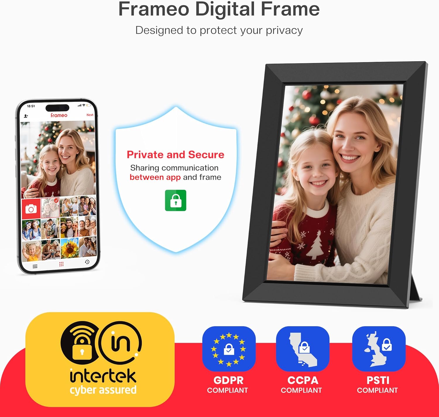 Frameo 10.1 Inch WiFi Digital Picture Frame, Smart Cloud Electronic Photo Frame with HD IPS Touch Screen Slideshow 32GB Memory Auto-Rotate Wall Mount, Share Photos/Videos from Phone by Frameo App
