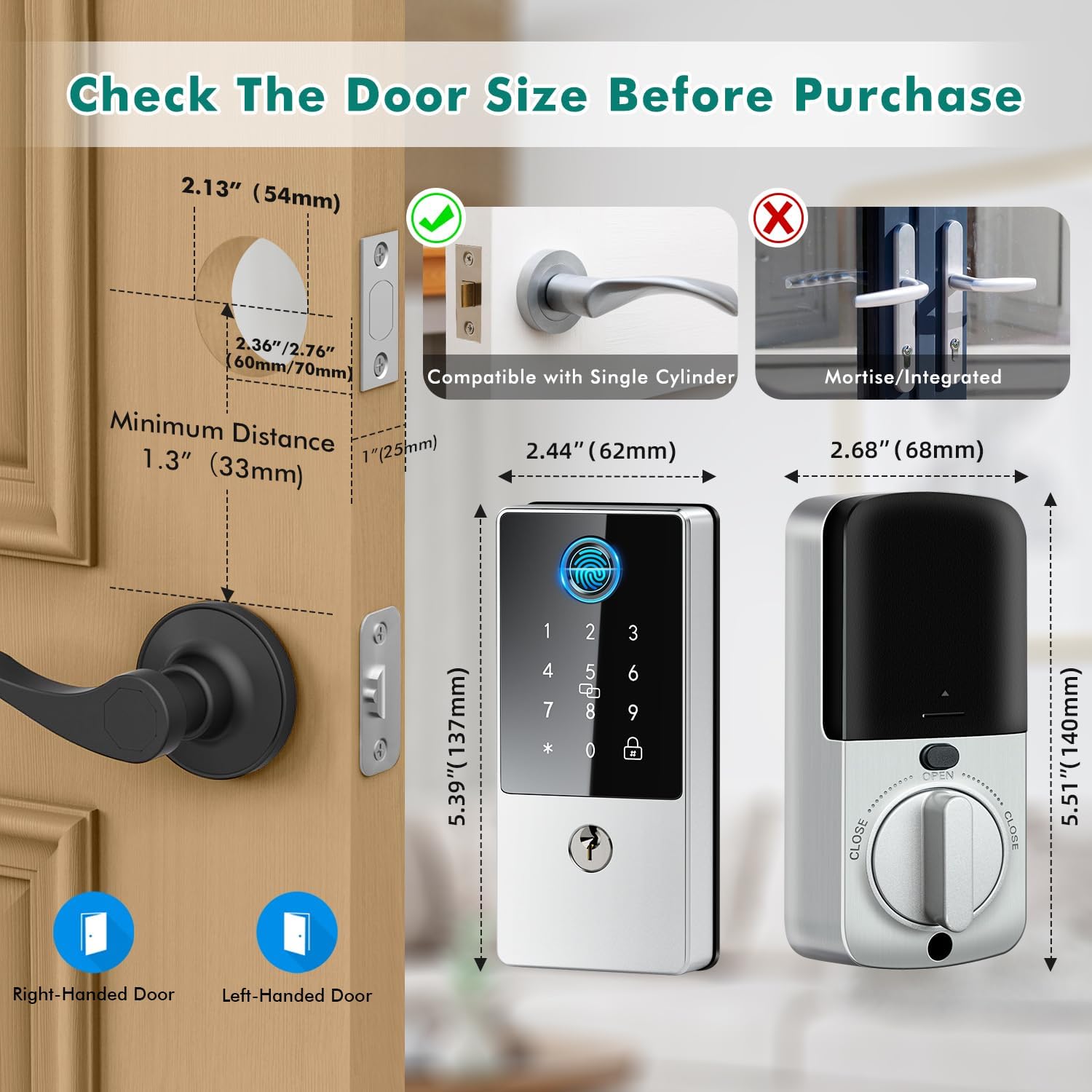 Smart Lock, Upgrade Keyless Entry Deadbolt Smart Lock with Keypad, Fingerprint Door Lock, Smart Locks for Interior Front Door, Biometric Digital Door Lock with Code App Control and Auto Lock(Silver)