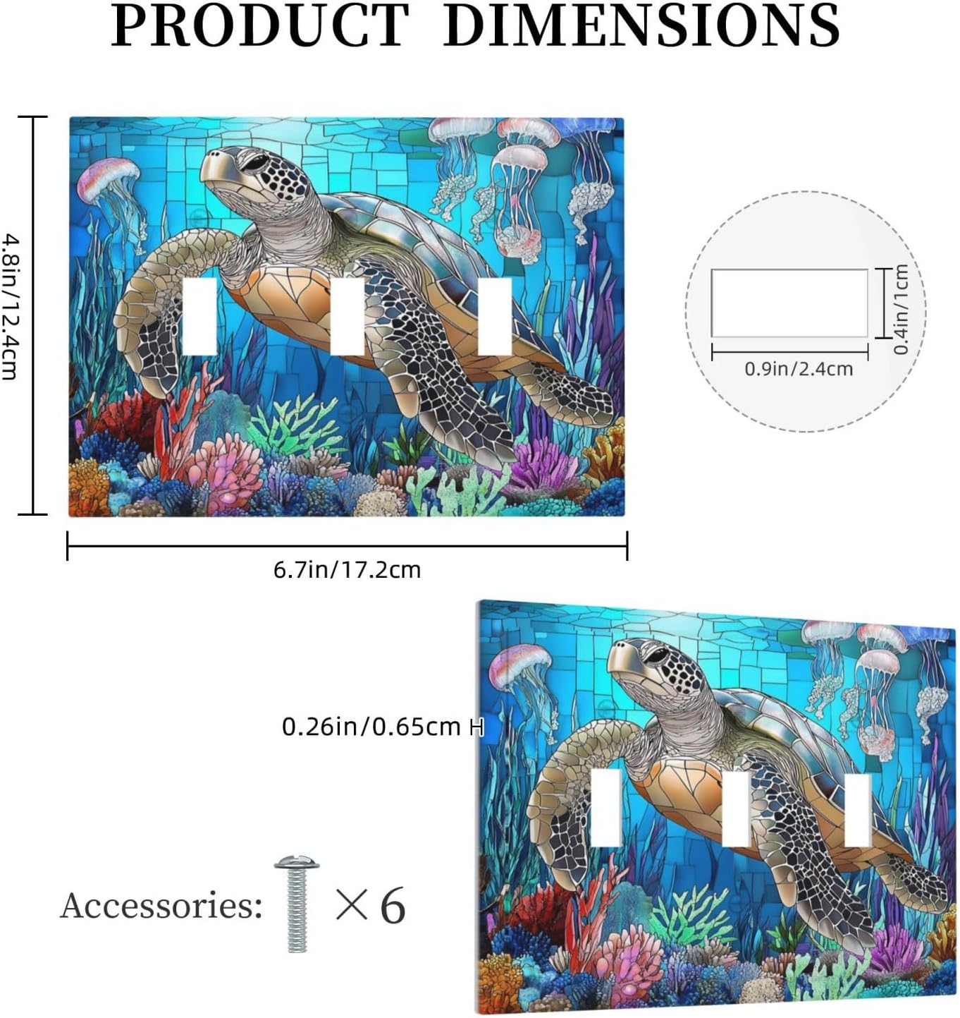 Decorative Switch Plates Nautical Sea Turtle Coral Jellyfish 3 Gang Wall Plate Triple Toggle Light Switch Cover Faceplate Electrical Wall Panels For Kids Room Nursery Decor