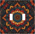 Boho Colorful Mandala 2 Gang Double Toggle Light Switch Cover Decorative Switchplate Electrical Wall Plates Faceplate for Bathroom Bedroom Decor 4.9 X 5 IN