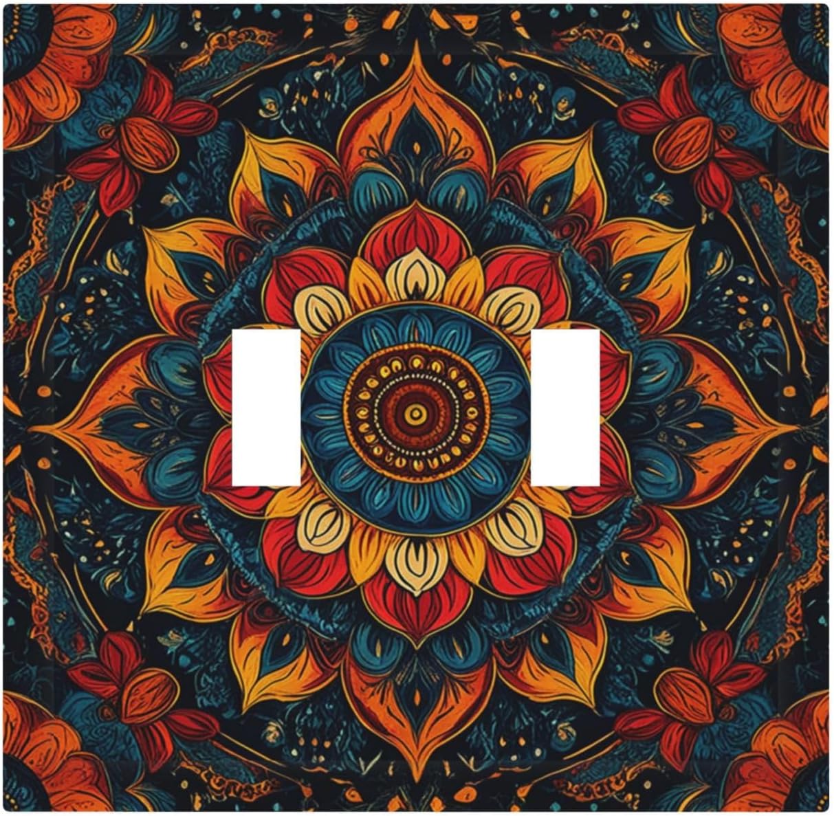 Boho Colorful Mandala 2 Gang Double Toggle Light Switch Cover Decorative Switchplate Electrical Wall Plates Faceplate for Bathroom Bedroom Decor 4.9 X 5 IN