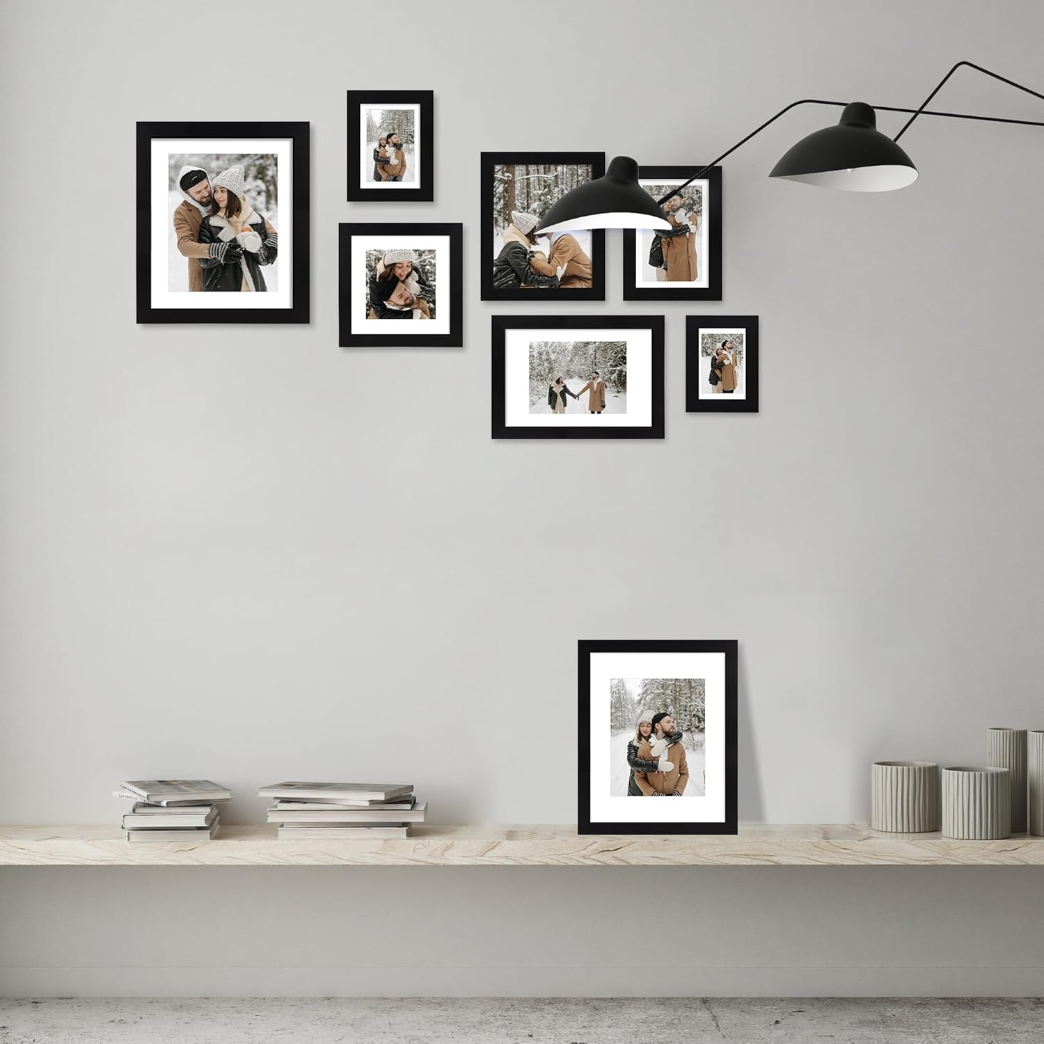 iRahmen 8x12 Picture Frame with HD Tempered Glass, Display Pictures 6x9 with Mat or 8 x 12 Without Mat, Wood Photo Frames for Tabletop and Wall Mount (Black, 1 Pack)