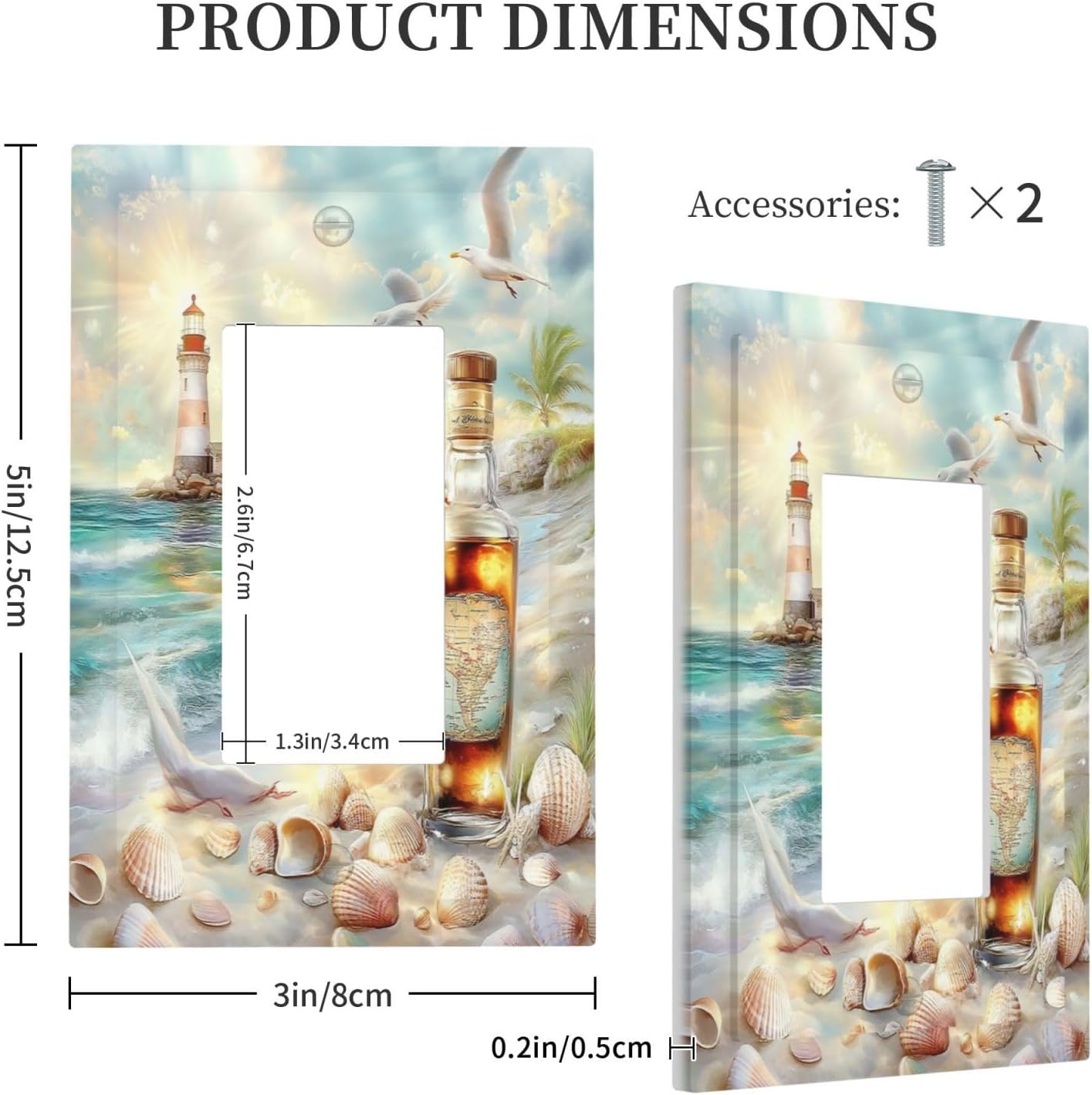 Decorative Outlet Covers Beach Ocean Lighthouse Seashells 1 Gang Single Rocker Light Switch Cover Plate Wall Plates Gfci Faceplate For Bed Room Living Room Decor