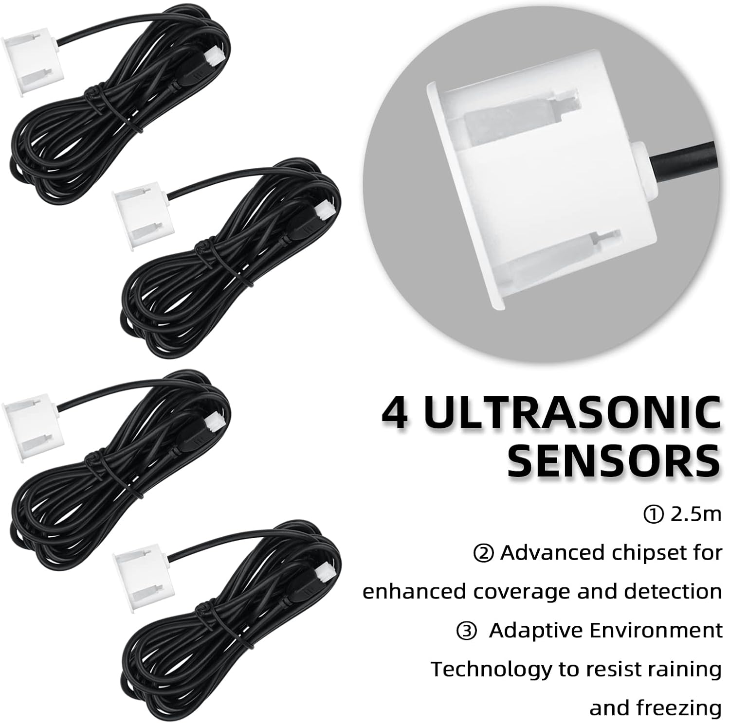 Parking Sensor Kit Backup Sensor Kit Reverse Sensor for Car 18 Color Options for Probes Adjustable Alarm Volume Professional Sensore de Reversa para Carro Safe Driving Assistant（White）