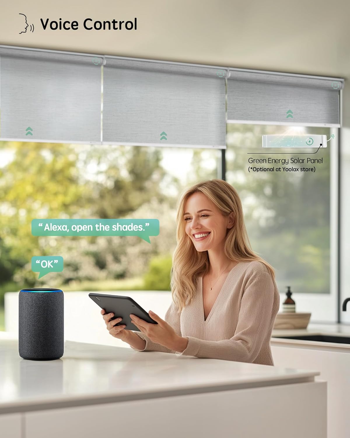 Yoolax Motorized Blinds with Remote, Smart Blinds for Windows Motorized Roller Shades, Automatic Window Shades Compatible with Alexa Custom Size (Room Darkening-Shinny Gray)