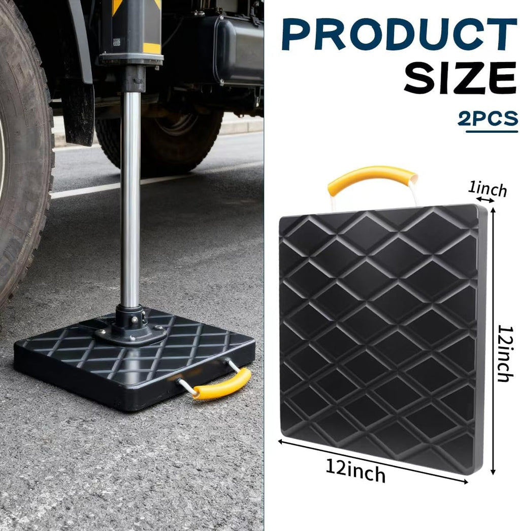Trailer Stabilizer Pads (2 Pack), UHMWPE 12 X 12 X 1 inchs Non-Slip Rv Jack Pads Camper Outrigger Pads with Handle, Heavy Duty Stabilizing Blocks for Truck/Trailer/Crane