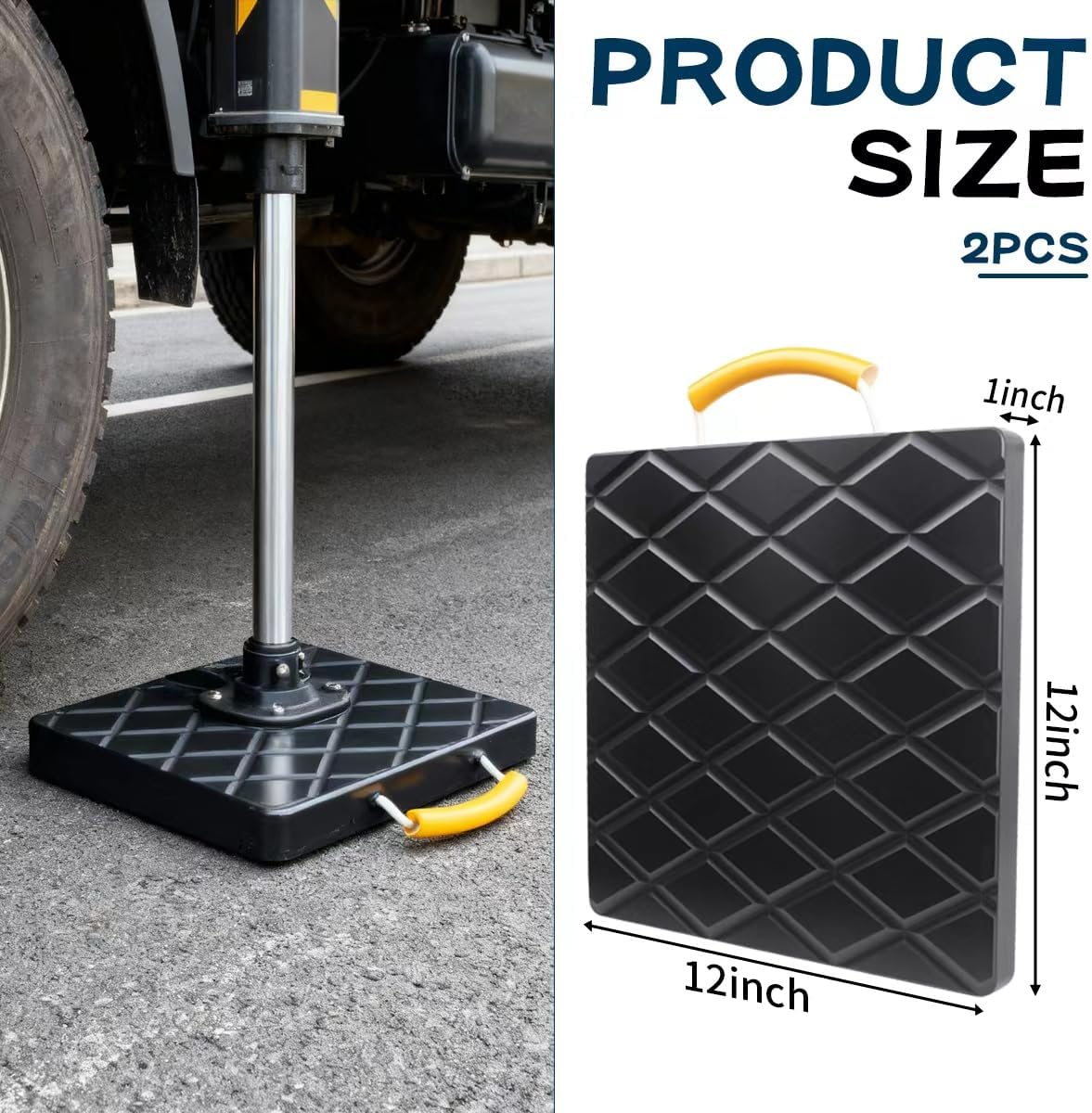 Trailer Stabilizer Pads (2 Pack), UHMWPE 12 X 12 X 1 inchs Non-Slip Rv Jack Pads Camper Outrigger Pads with Handle, Heavy Duty Stabilizing Blocks for Truck/Trailer/Crane