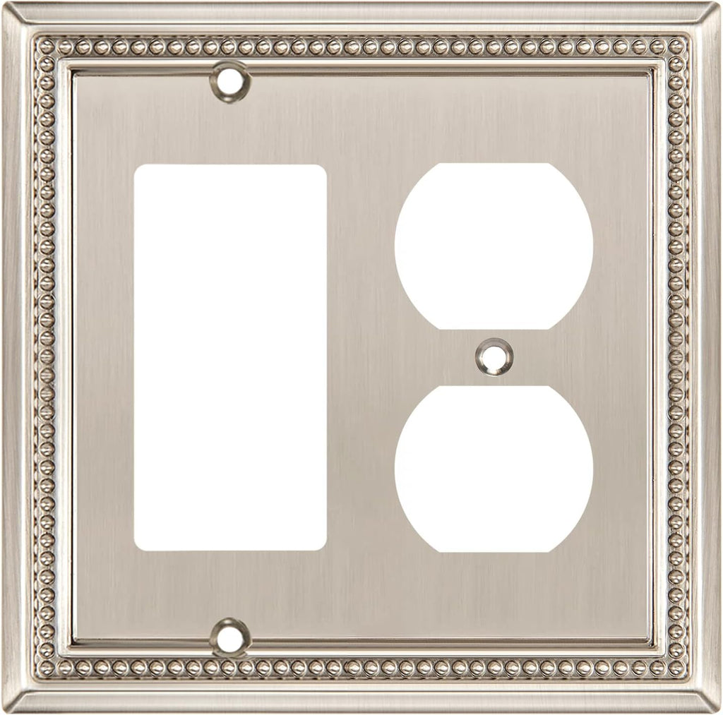 Henne Bery Sunken Pearls Heavy Duty Decorative Wall Plate Switch Plate Outlet Cover (Decorator/Duplex, Satin Nickel)