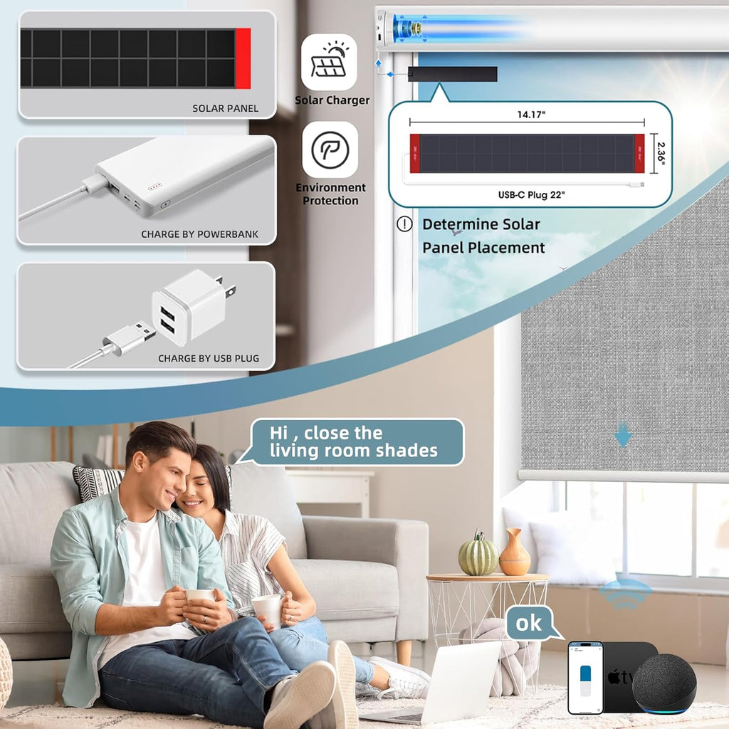 SmartWings Motorized Roller Shades Work with Homekit, 100% Blackout Smart Blinds for Windows, Cordless Remote Control Window Shades, Vigor Pale Grey, Customized Size