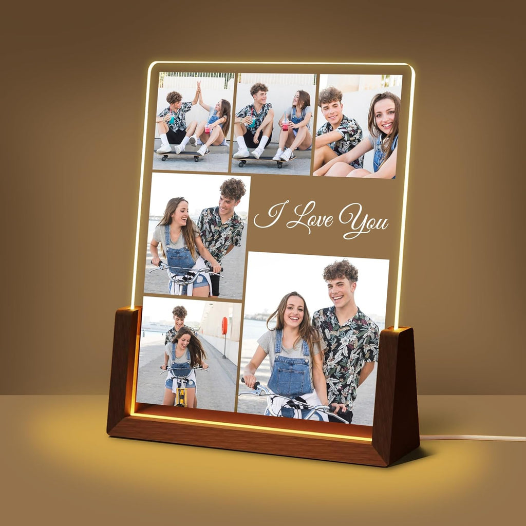 Personalized Couple Birthday Gifts For Boyfriend Girlfriend Him Her, Custom Light Up Picture Frame Night Light Acrylic Plaque, I Love You Anniversary Christmas Gifts For Women Men Husband Wife