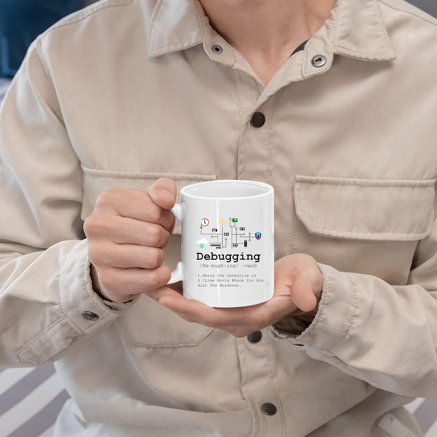 Panvola Debugging Definition Mug Funny Gift Computer Programmer Programming Coding Code IT Tech Support Coffee Ceramic Cup 11 oz (White)