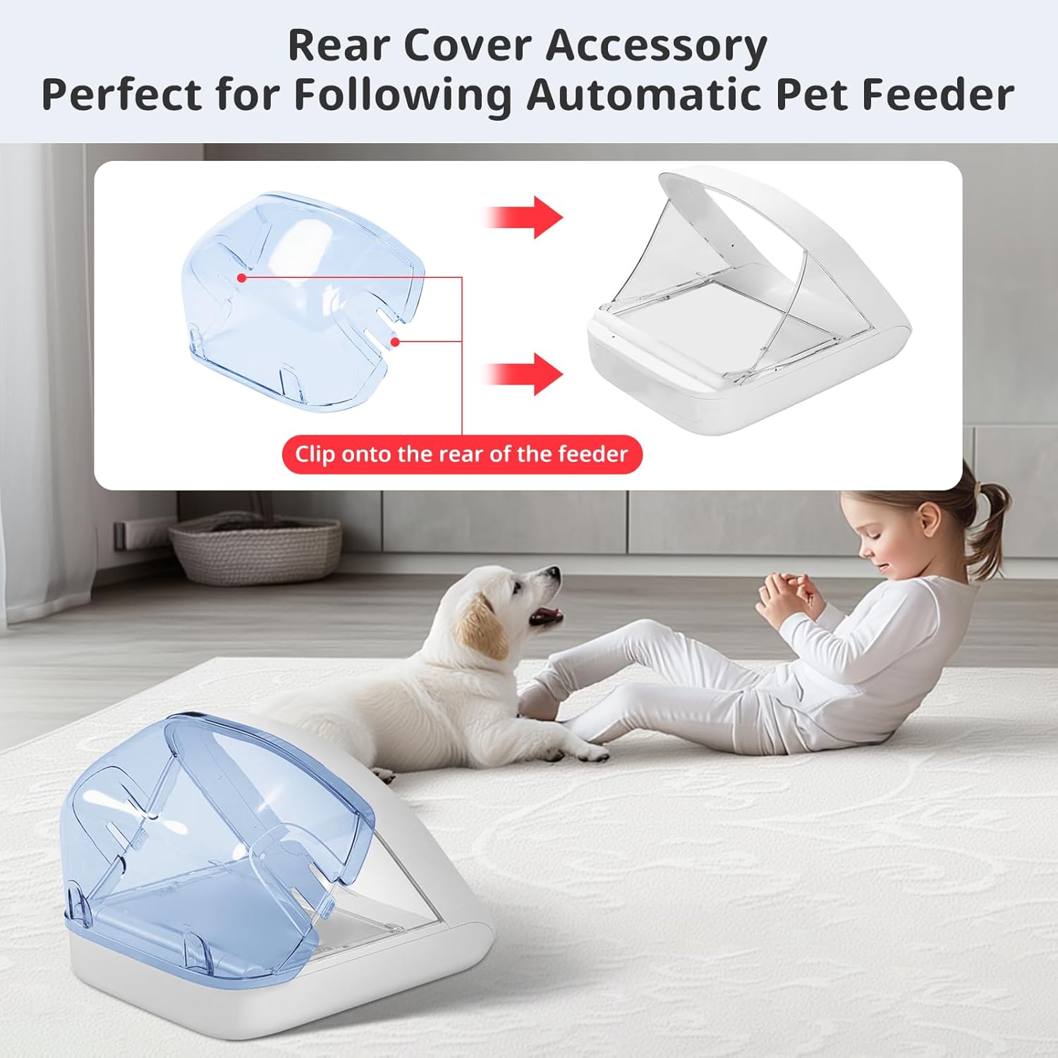 Rear Cover for Automatic Microchip Cat Pet Feeder - Prevents Persistent Pet from Getting Food from The Back of The Feeder - Blue