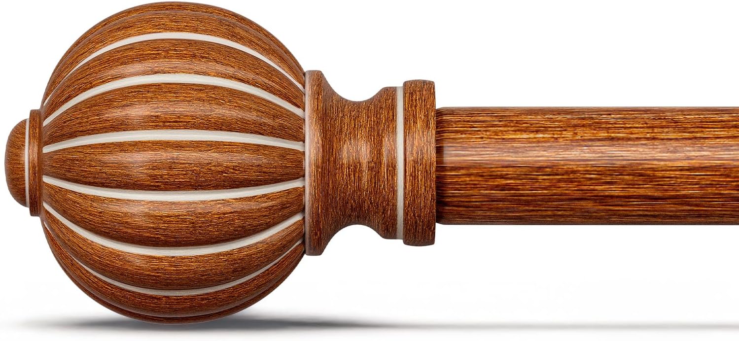 Imitation Wood Curtain Rods for Windows 48 to 84 Inch, 1 Inch Adjustable Heavy Duty Decorative Drapery Rods with Classic Finials, Dark Imitation Wood Window Curtain Pole, Size 36-88''