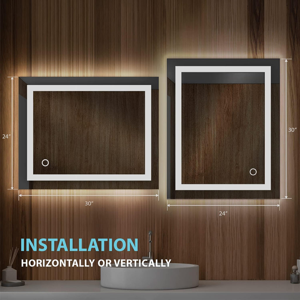 Blossom 24X30 LED Bathroom Mirror with Lights, Anti-Fog, Dimmable, Backlit & Front Lit, Lighted Bathroom Vanity Mirror for Wall, Memory Function, Waterproof, Tempered Glass, Smart Vanity Makeup Mirror