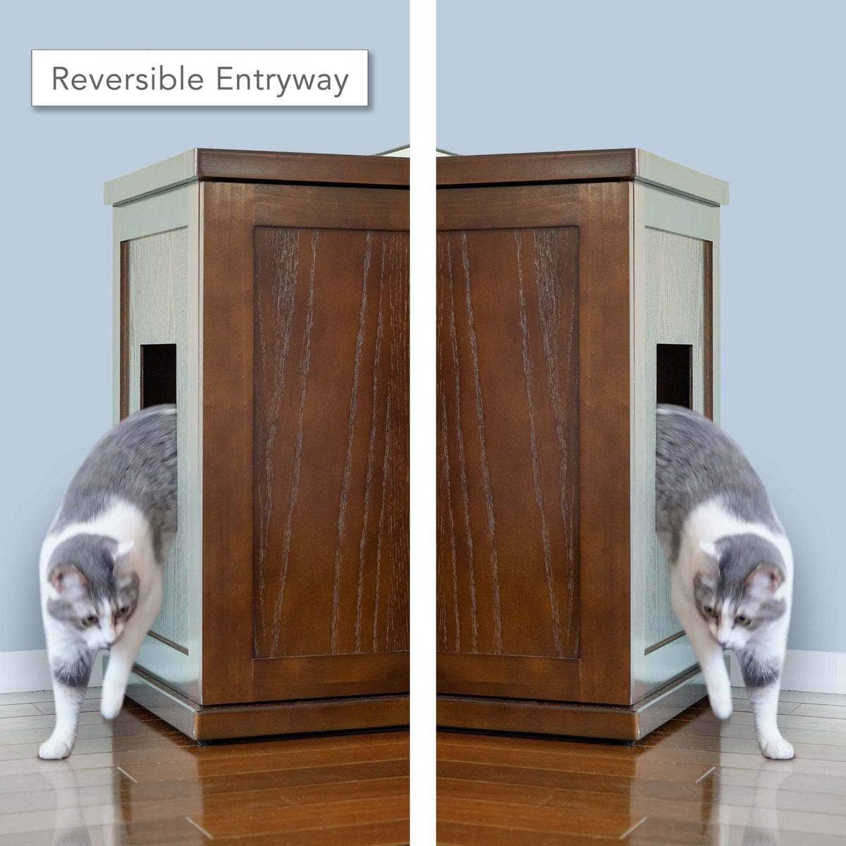 THE REFINED FELINE Cat Litter Box Enclosure Cabinet, Shaker, Mahogany Brown, Tapered Feet, XLarge, Hidden Litter Cat Furniture with Drawer