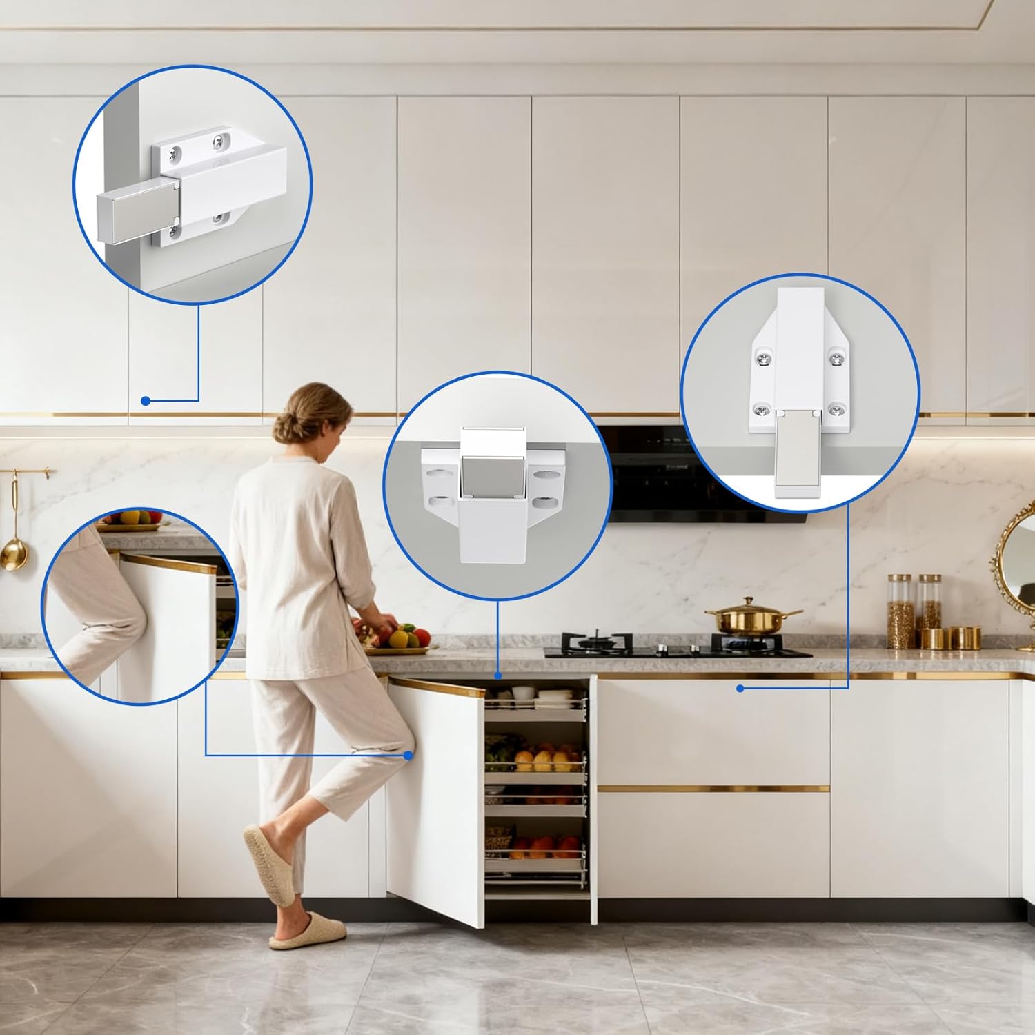 Jiayi Push Open Door Latch Push Catch Magentic Push Open Cabinet Latches Hardware for Kitchen Drawer Closer Touch Release Open for RV Door Damper, Large Push to Open Wardrobe Closure (White, 8 Pack)