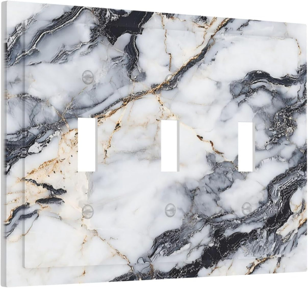 Decorative Light Switch Cover Plate Black Gold Marble Abstract Modern Luxury 3 Gang Wall Plate Triple Toggle Switch Plate Covers Electrical Outlet Cover for Bedroom Home Decor
