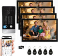 Wired Video Door Phone Apartment Intercom System,10 Inch Touch Monitor with 1080P doorbell,Support Fingerprints, RFID Cards,Passwords,Unlock Motion Detection for Home (1 Doorbell + 4 Monitor)