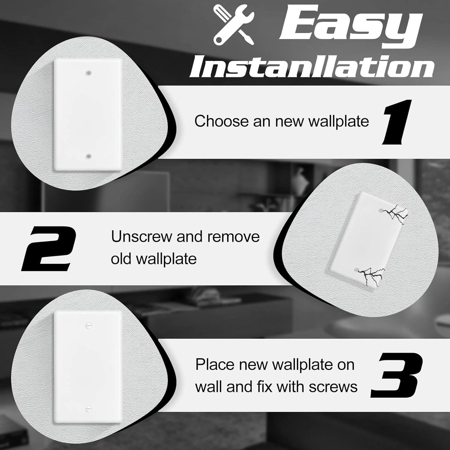 Decorator Wall Plate Blank Switch Plate Outlet Cover,Unbreakable Polycarbonate Thermoplastic, White (4-Pack, Single Blank-White)