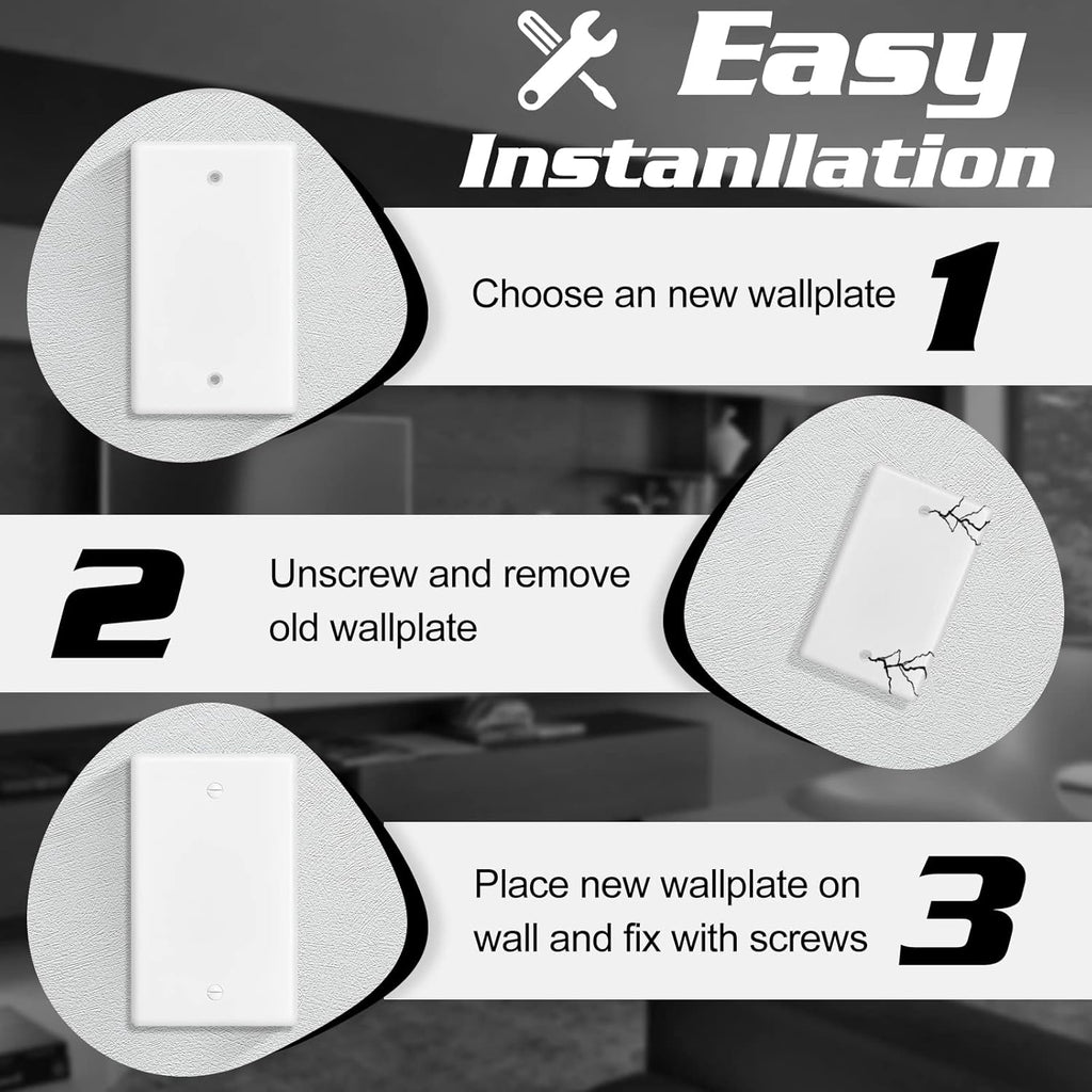 Decorator Wall Plate Blank Switch Plate Outlet Cover,Unbreakable Polycarbonate Thermoplastic, White (10-Pack, Single Blank-White)